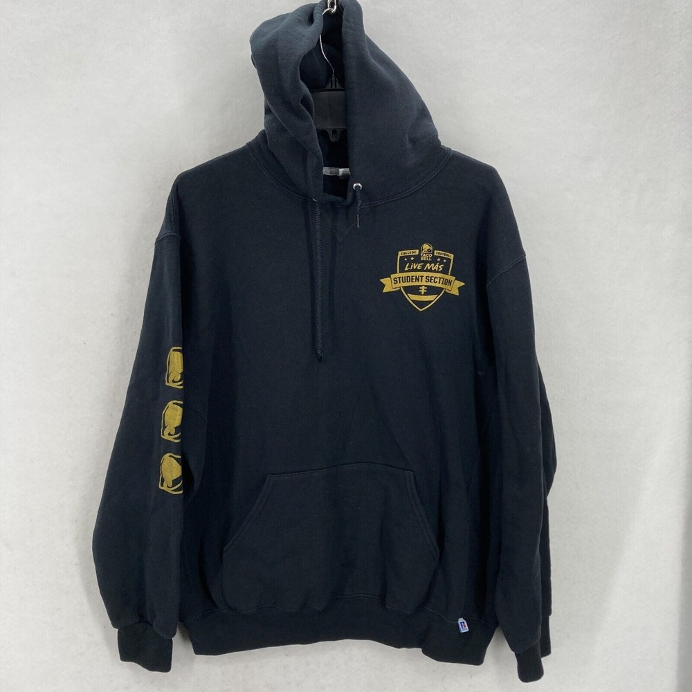 Taco Bell Student Section Football Sweatshirt Hoodie Mens XL Black Gold Russell